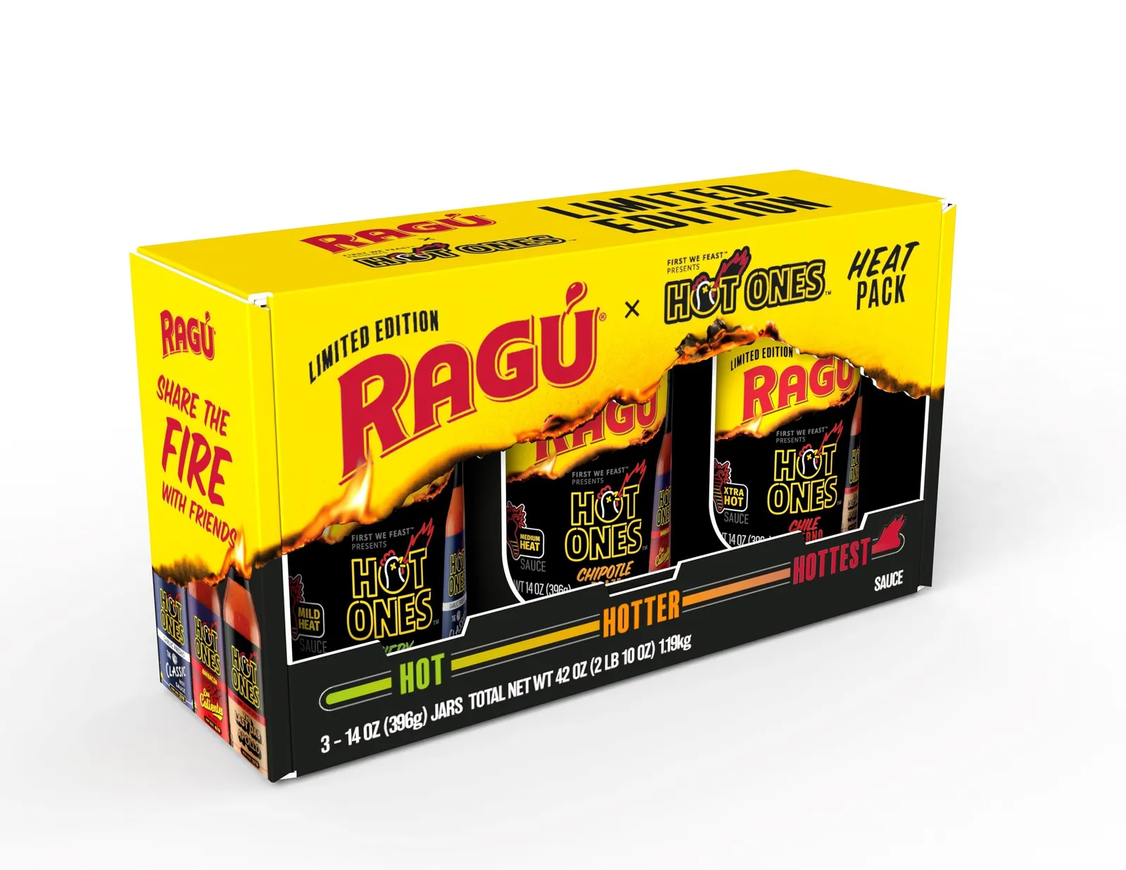 A package of RAGÚ x  Hot Ones Limited Edition Heat Pack