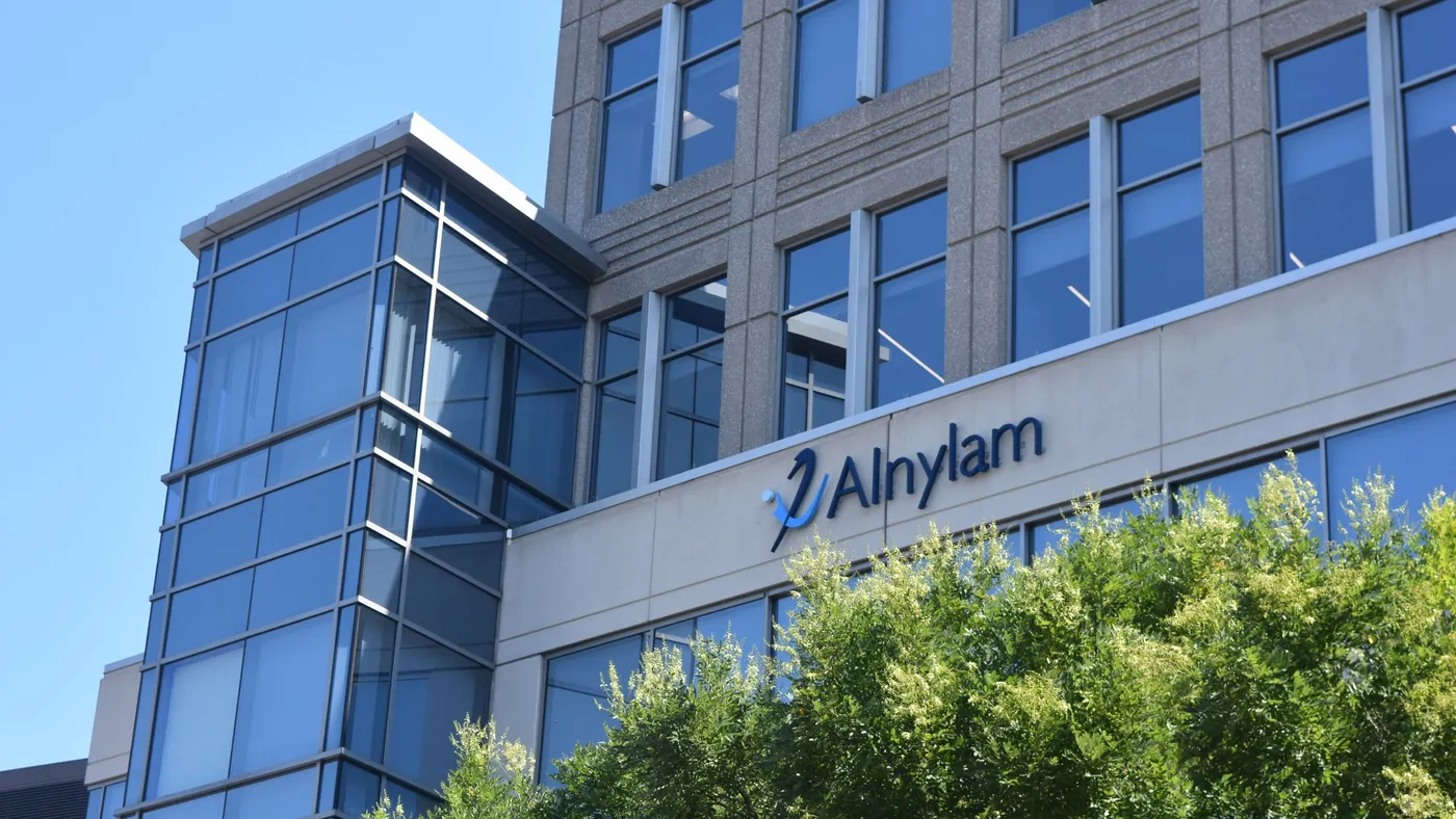 An Alnylam logo is displayed on a building in Cambridge, Massachusetts, on Sept. 5, 2024.