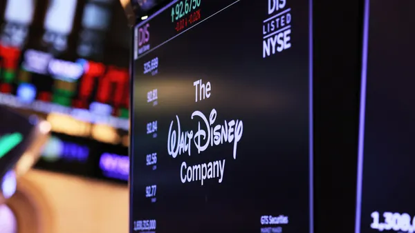 Walt Disney company logo is displayed on the floor of the New York Stock Exchange
