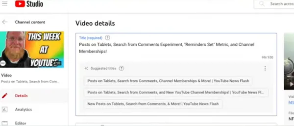 YouTube title suggestions