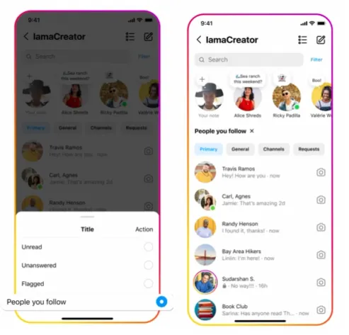 Instagram people you follow filter in DMs