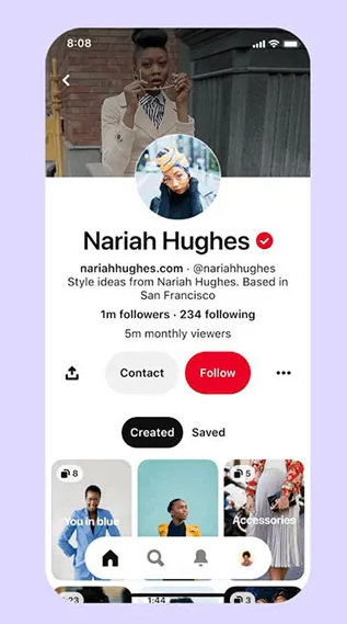Pinterest profile example
