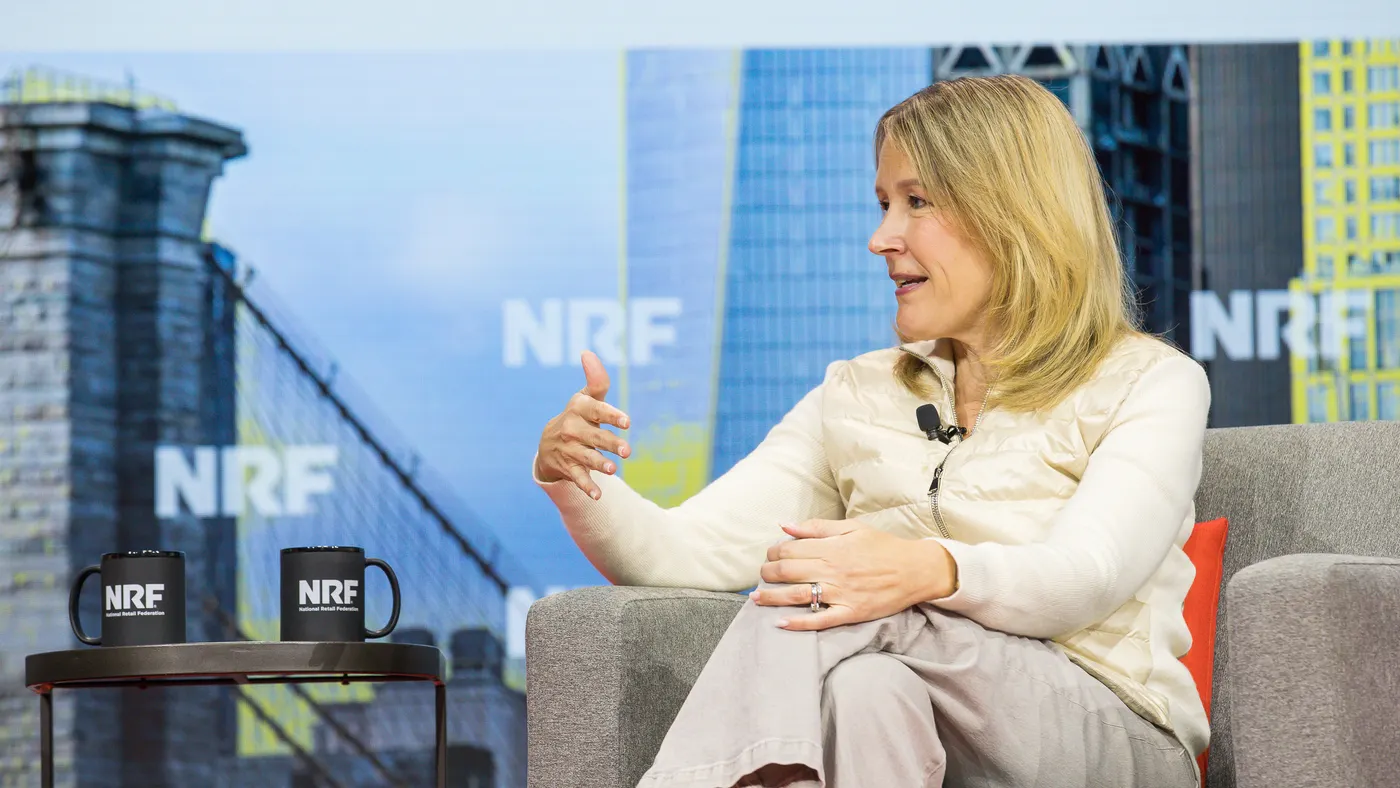 REI CEO Mary Beth Laughton speaking during the National Retail Federation's Big Show in New York City