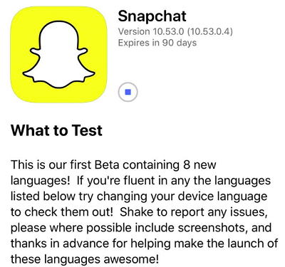 Snapchat language beta test