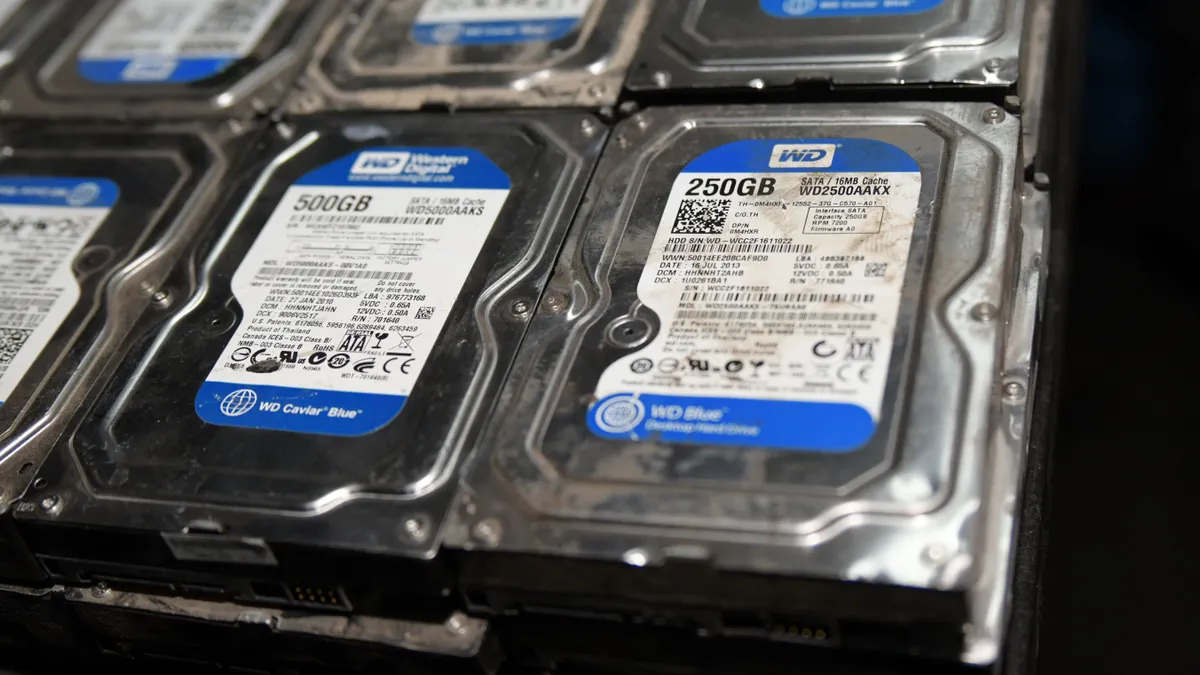 stacks of used hard drives