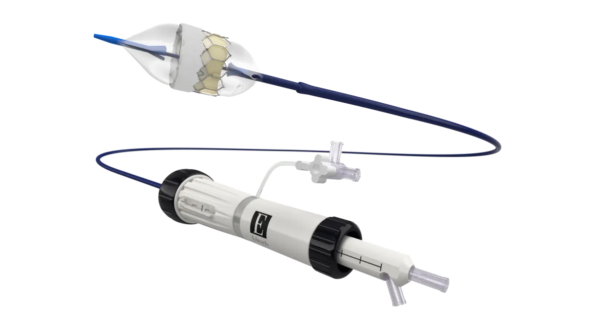 Edwards Lifesciences' Sapien 3 Ultra heart valve replacement system is shown with the valve expanded by a balloon.