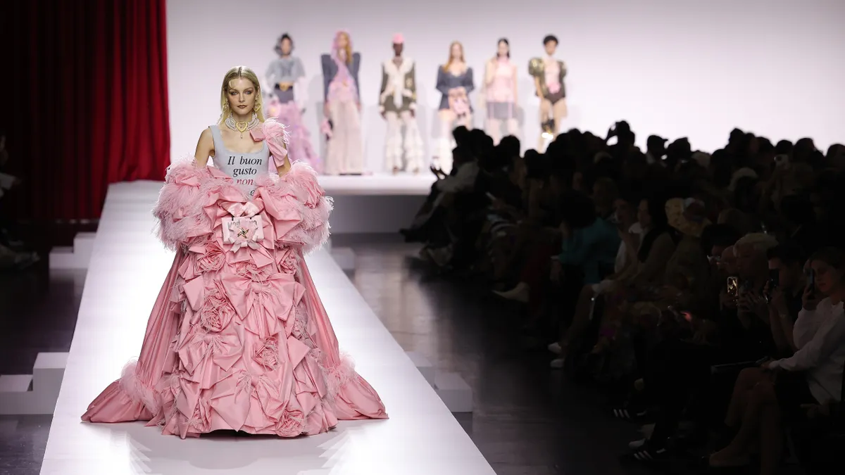 A model walks the runway at the Moschino fashion show during the Milan Fashion Week Womenswear Spring/Summer 2024 on September 21, 2023 in Milan, Italy