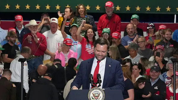 Vice President JD Vance is cheered as he speaks during a campaign rally at the D&N Event Center on Oct. 22, 2026 in North Platte, Nebraska.