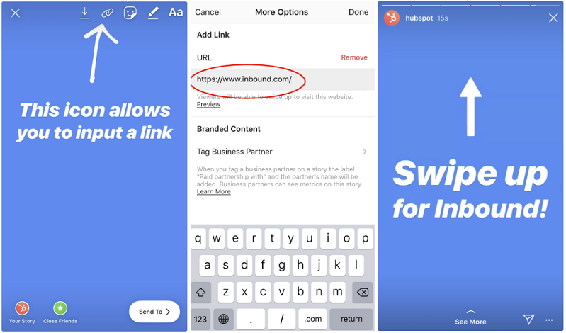 Instagram Stories 'Swipe Up' example