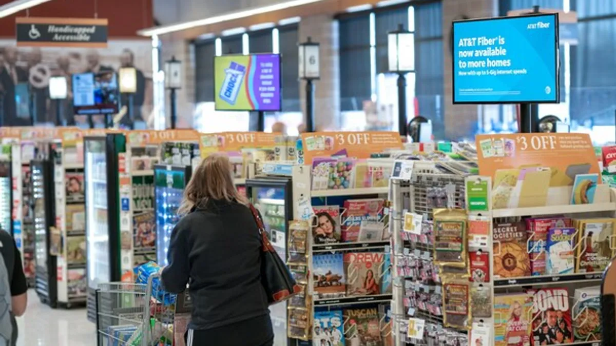 Video screens in grocery store