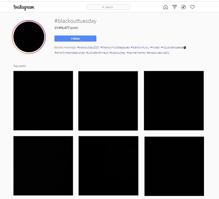 Instagram #BlackoutTuesday posts