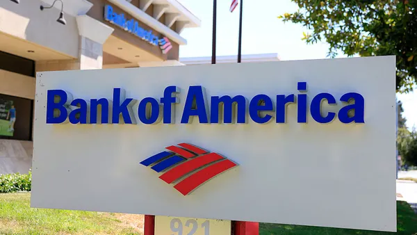 A sign reads "Bank of America" with the company's logo shown below.