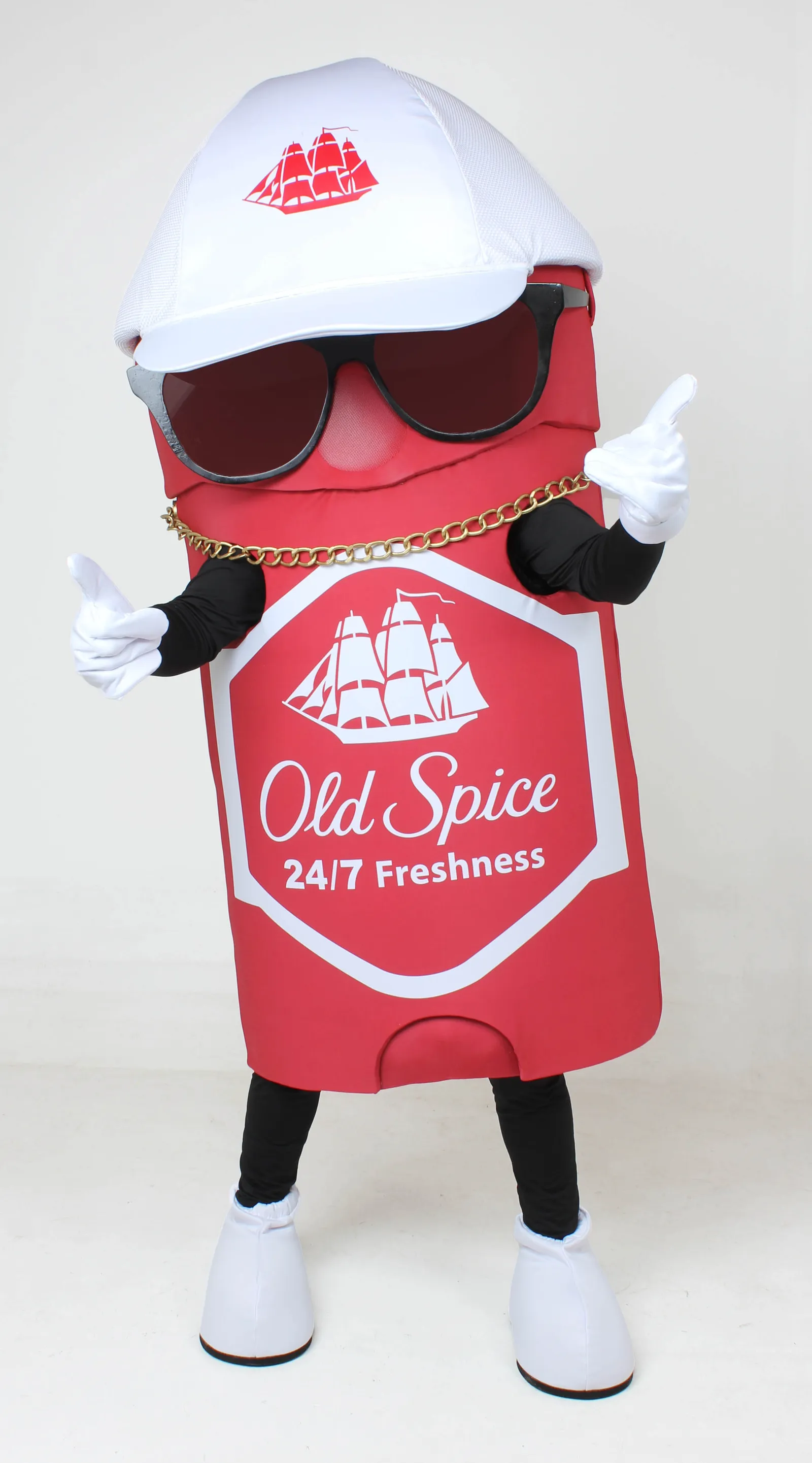 Old Spice's new mascot Swaggy Spice is a red stick of deodorant wearing a backward hat and sunglasses.