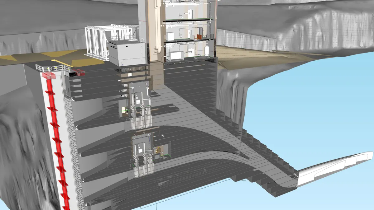 A computer rendering of a construction dam project.