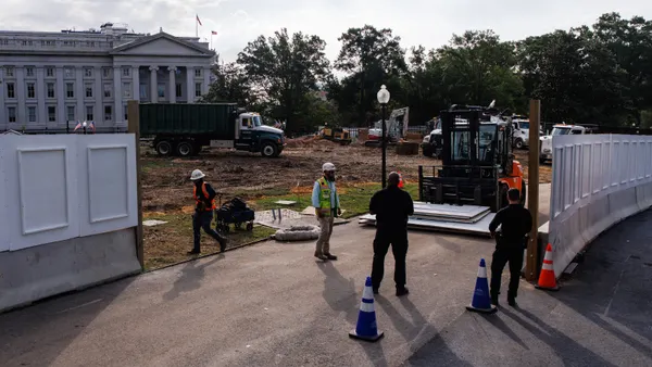 Construction continues on the ballroom extension at the White House.
