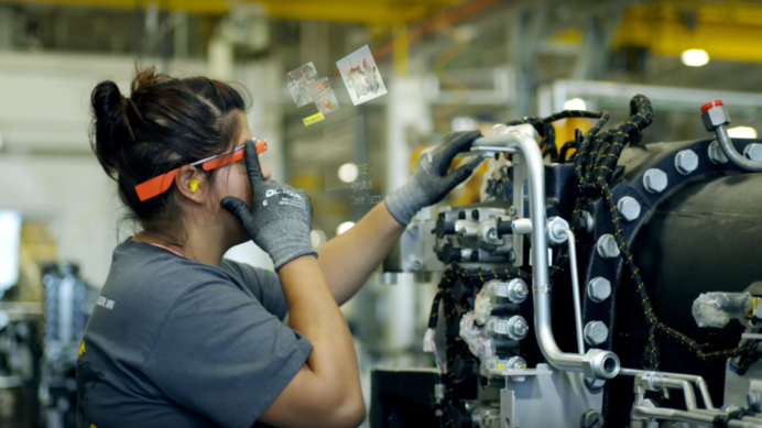 A manufacturing worker using Google Glass
