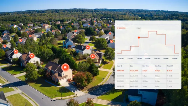 Aerial view of a suburb with a chart on the side