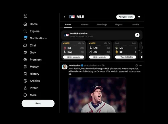 X launches MLB Gametime experience