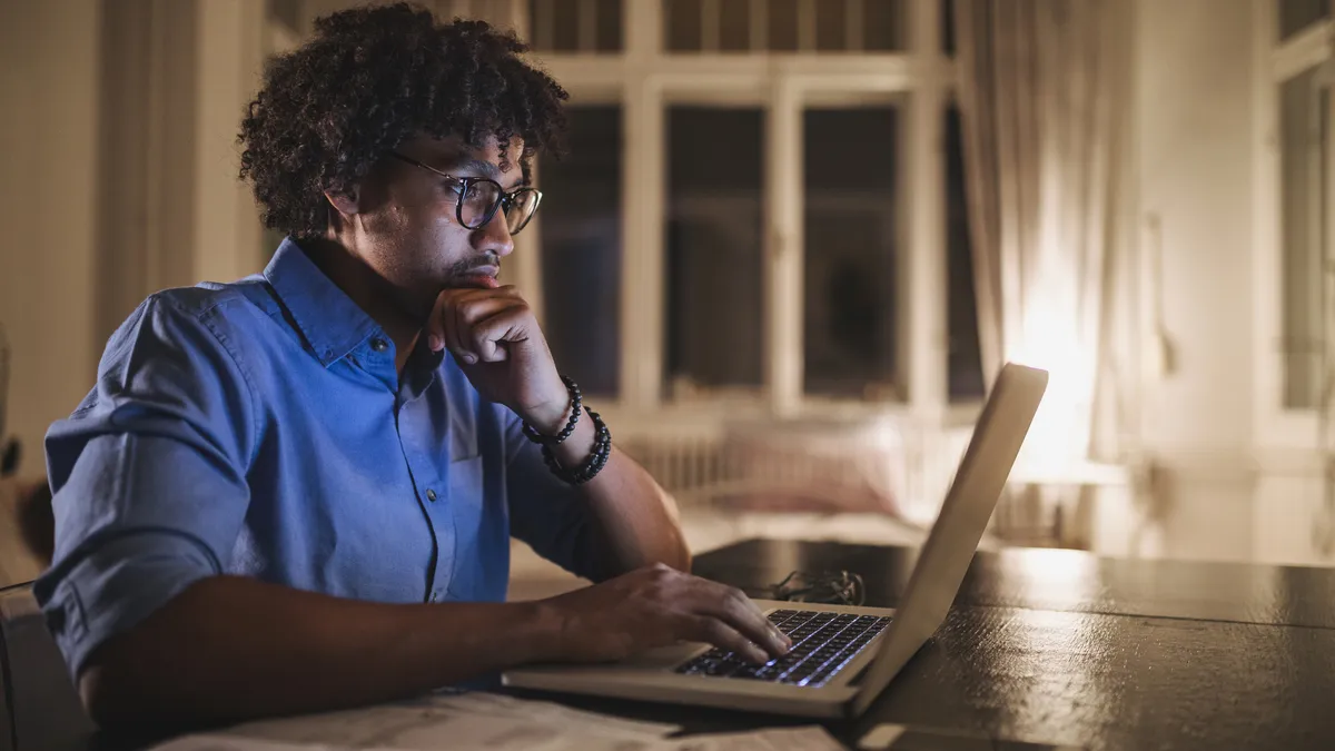 Man studying on a computer