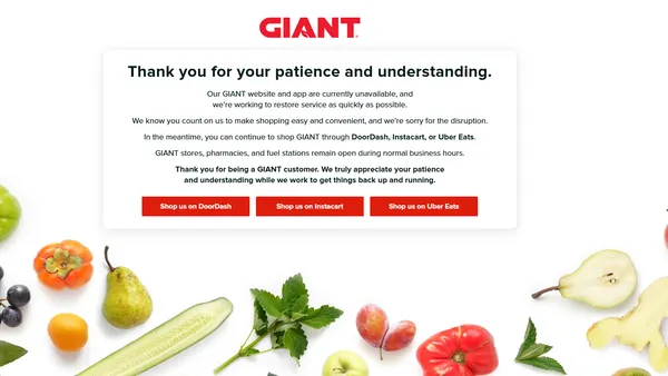 A webpage with a notice saying it is down.