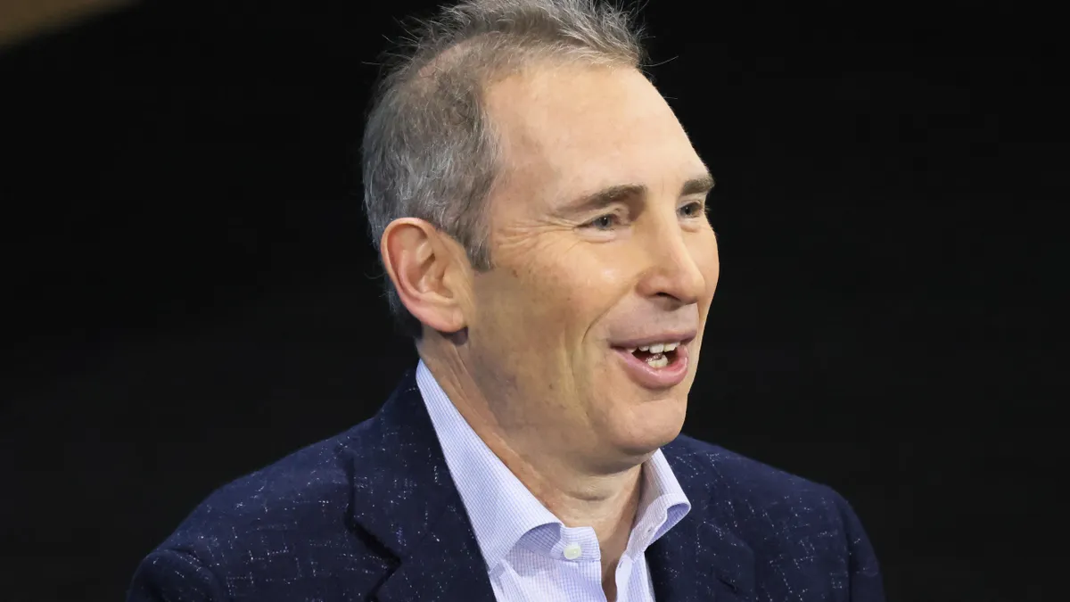 Amazon CEO Andy Jassy speaks during the New York Times DealBook Summit in the Appel Room at the Jazz At Lincoln Center on November 30, 2022 in New York City.