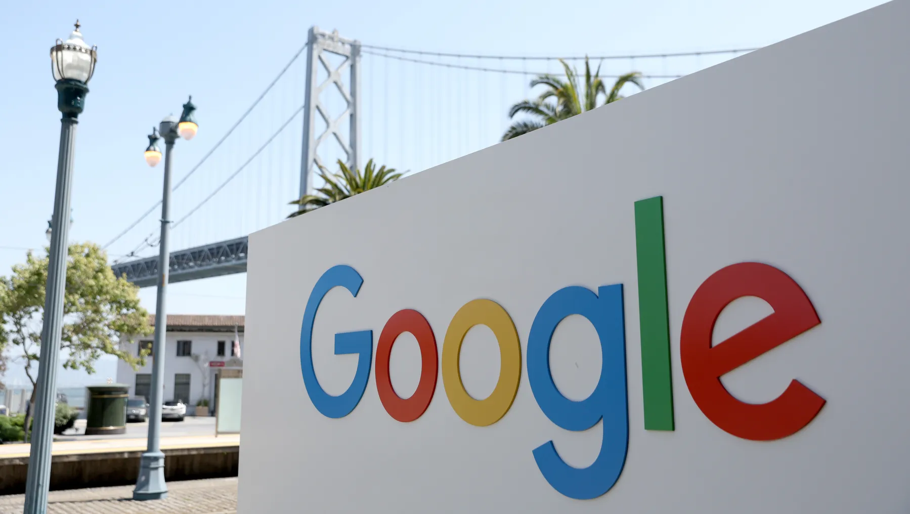 A sign is posted in front of a Google office on April 26, 2022 in San Francisco, California. Google parent company Alphabet will report first quarter earnings today after the closing bell.