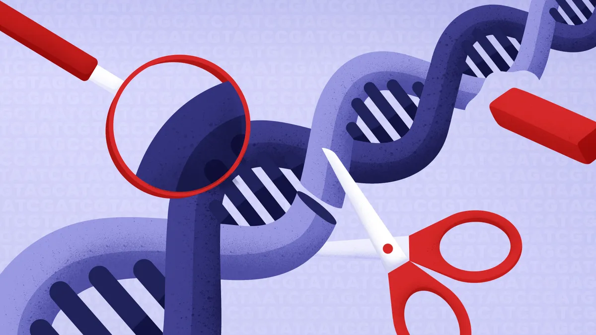 An illustration for BioPharma Dive series on gene therapies for different diseases