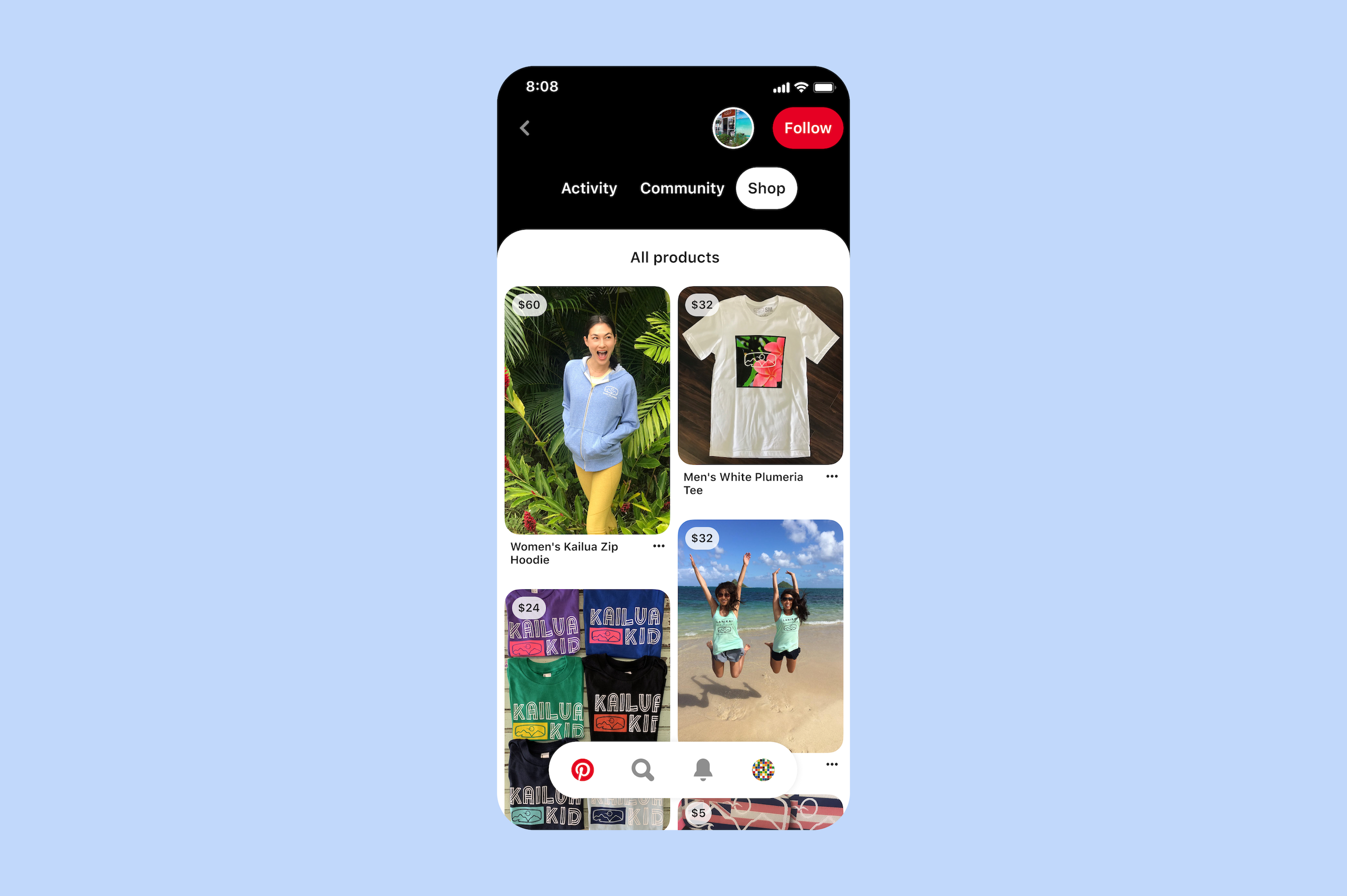 Pinterest Shop tab
