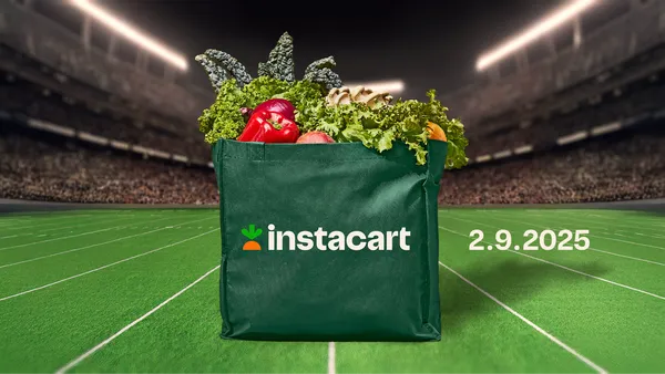 Instacart's shopping bag on a football field.