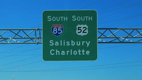 Sign for the I-85 highway in North Carolina.