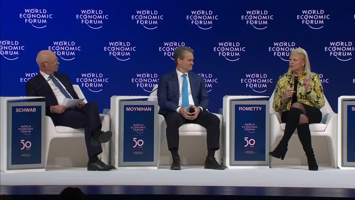 IBM CEO Ginni Rometty (right) speaks at the World Economic Forum 2020 in Davos