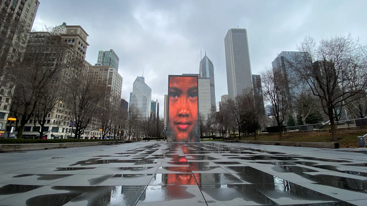 Empty Millennium Park in Chicago, Illinois on March 23, 2020