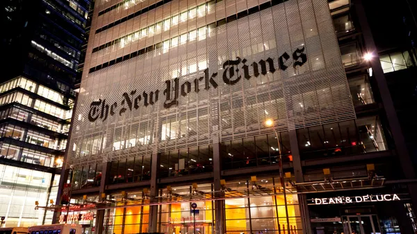 Headquarters of The New York Times in night on July 11, 2016
