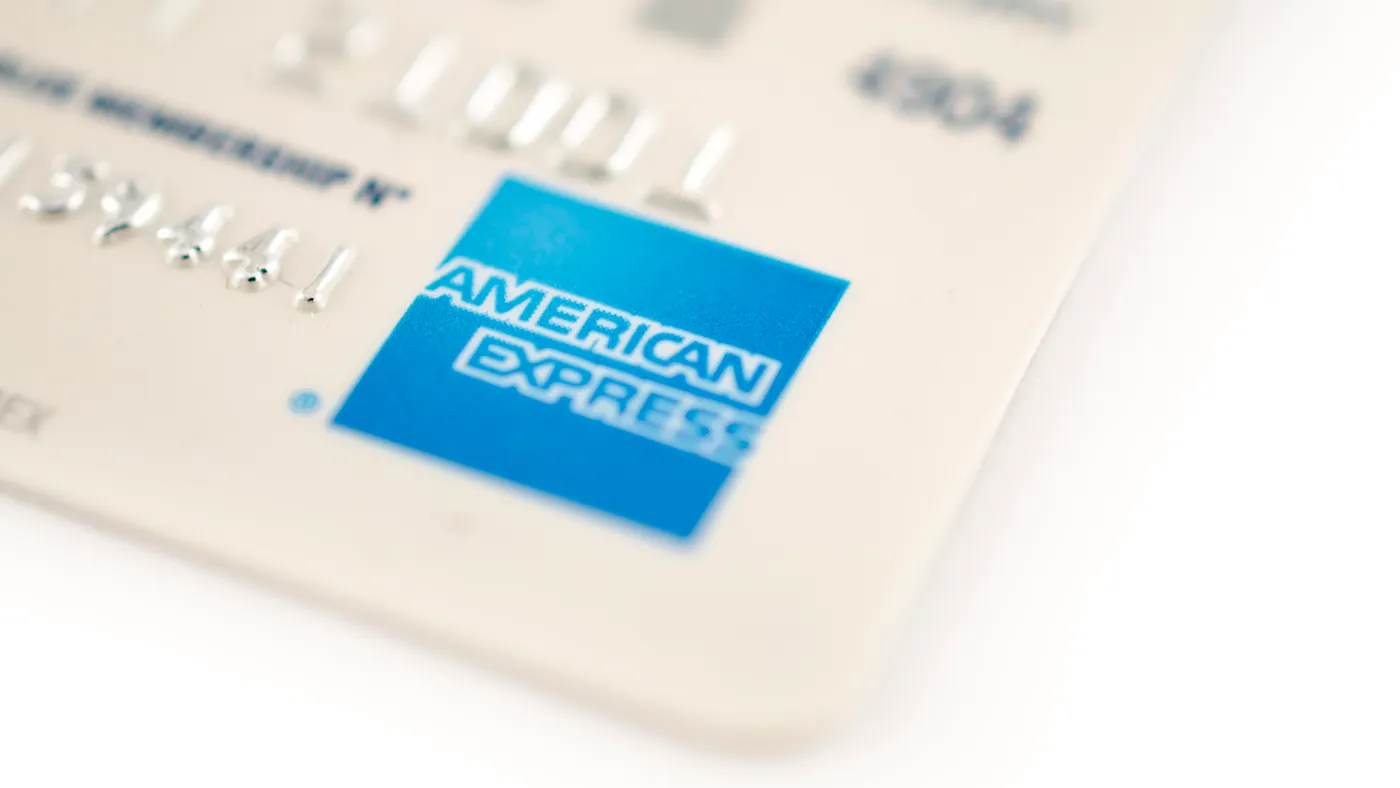 A close up picture of an American Express credit card.