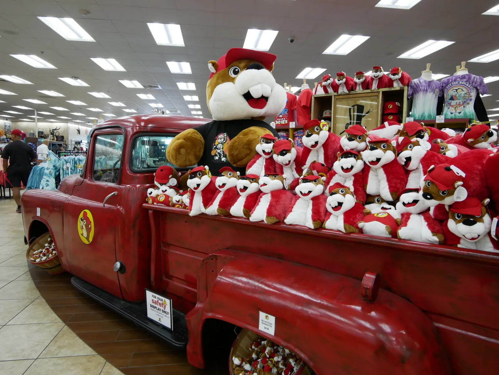 Buc-ee's merchandise displayed inside a store.