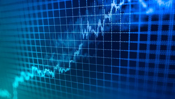 An illustration of a stock market graph and bar chart price display.