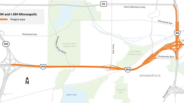 A map shows a construction project on I-94 in Minneapolis.