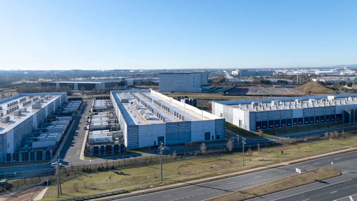 Aerial view of a data center in Ashburn, Virginia.