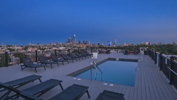Rooftop pool with a view of the Philadelphia skyline