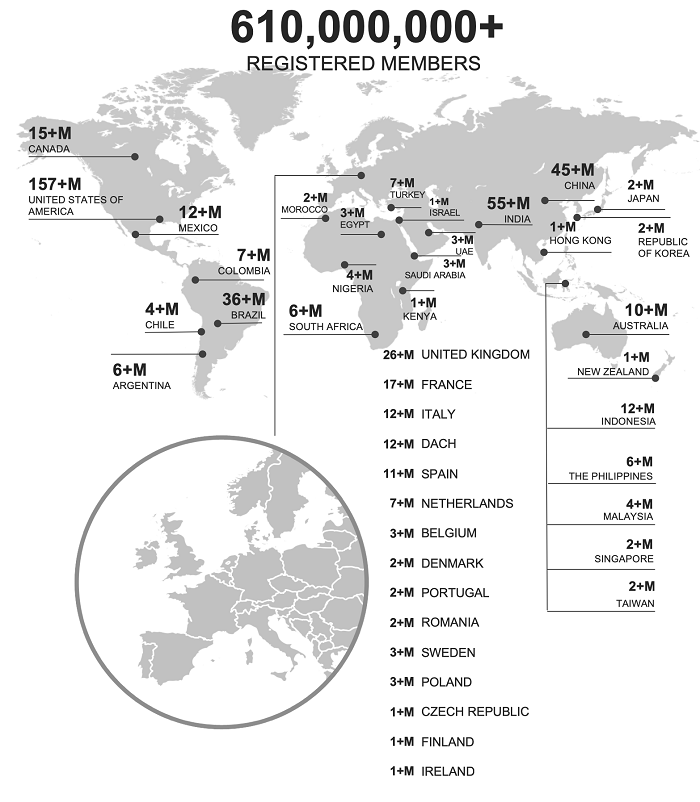 LinkedIn membership map and count