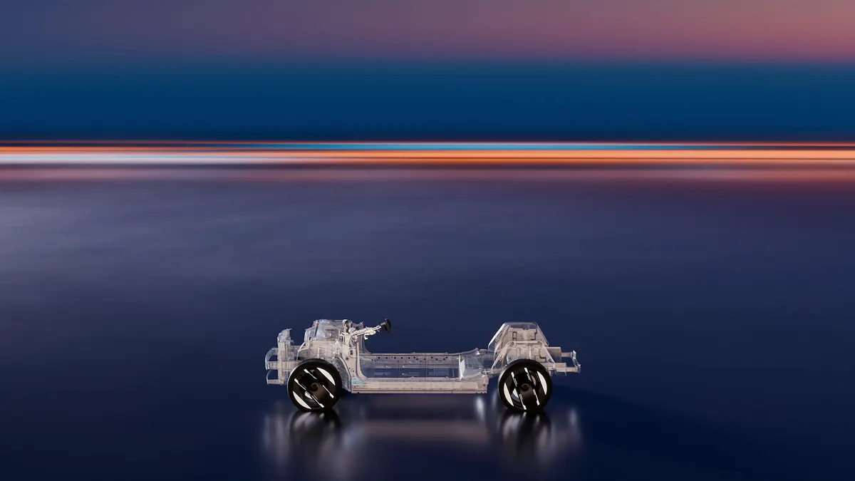 The Stellantis STLA One vehicle platform unveiled on stage at the company's Investor Day event on May 21.