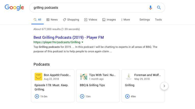 Google podcast search example