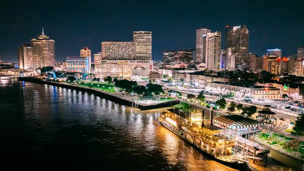 New Orleans as seen from the MIssissippi River at night.
