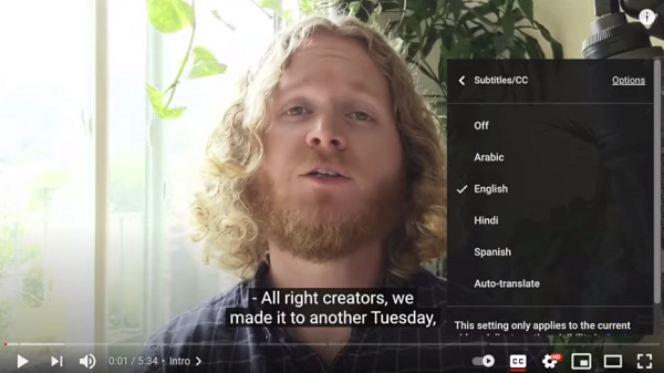 YouTube caption translation