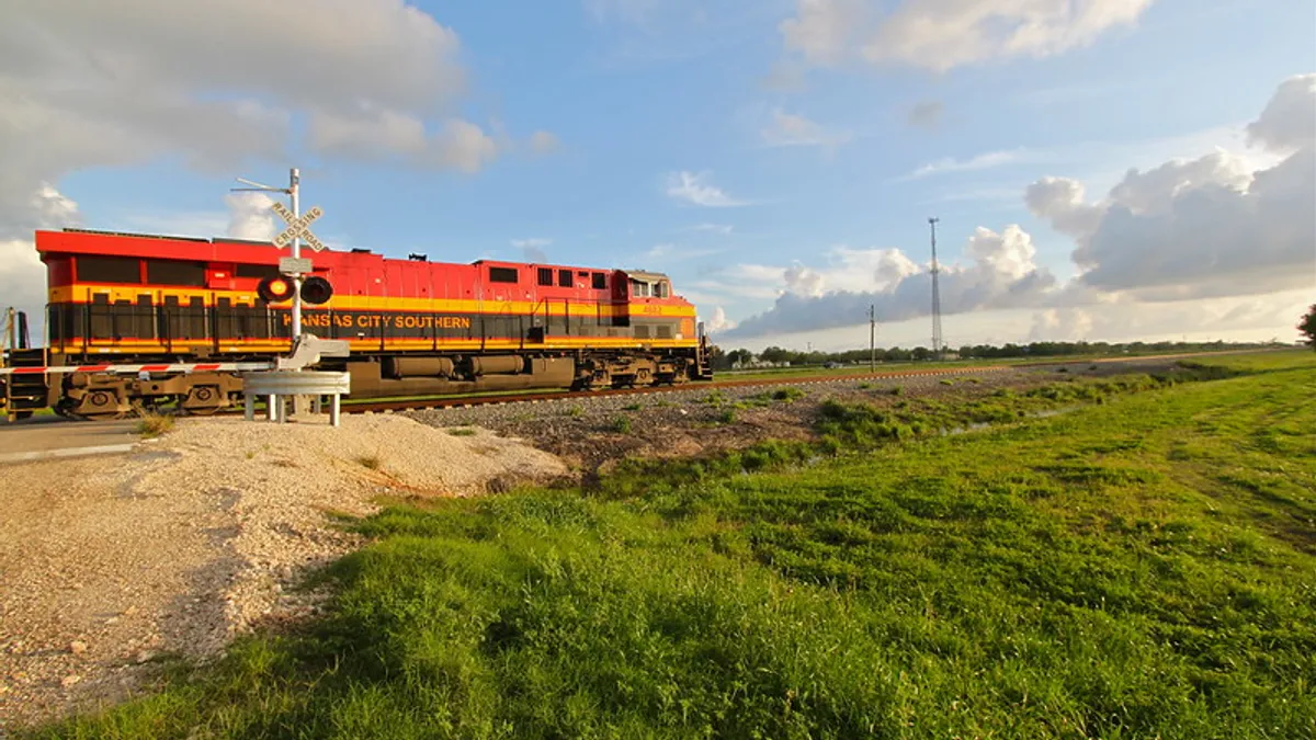 Kansas City Southern locomotive. Switching activity in Kendleton TX - just south of KCS's Rosenberg Intermodal Terminal.