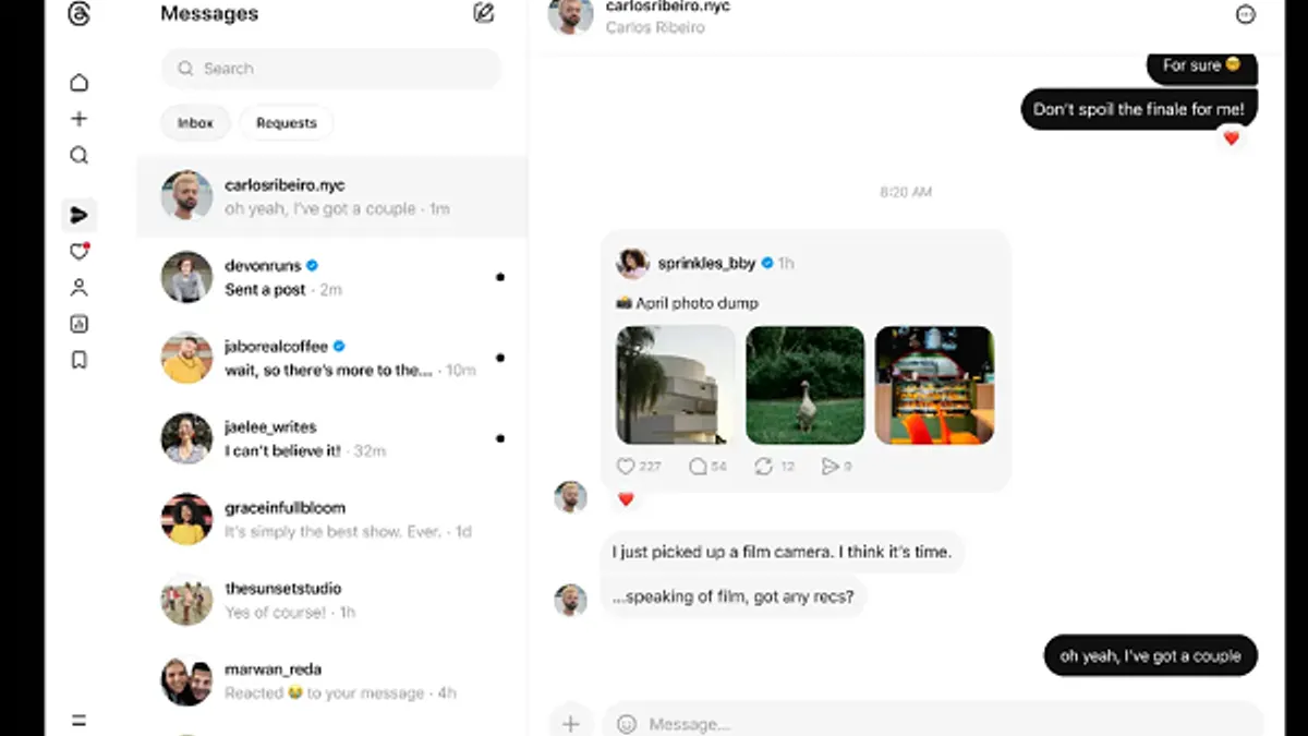 Threads DMs on desktop