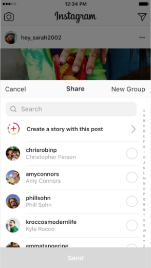 Instagram sharing prompt example