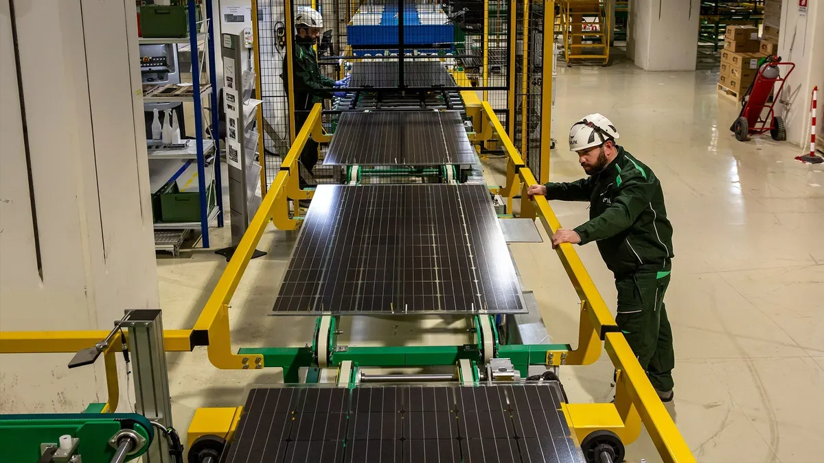 An image of an Enel solar panel production site.