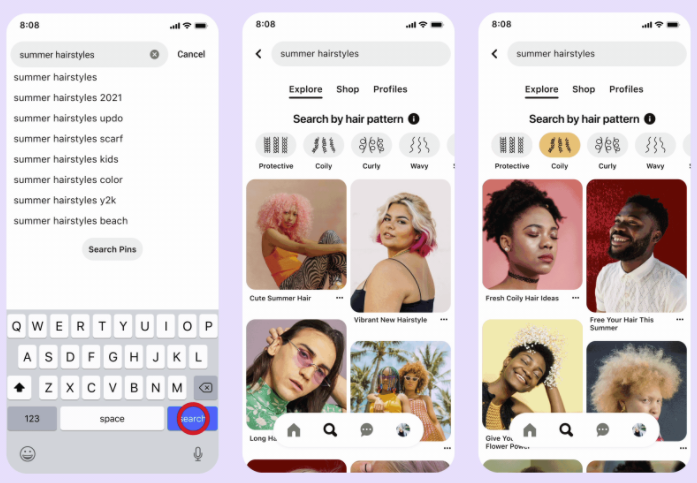 Pinterest hair type search example
