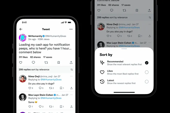 Tweet reply sorting
